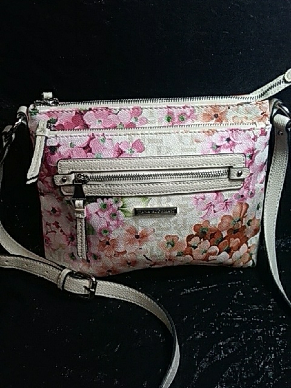 Dana Buchman Pink Floral Crossbody with Cream Trim